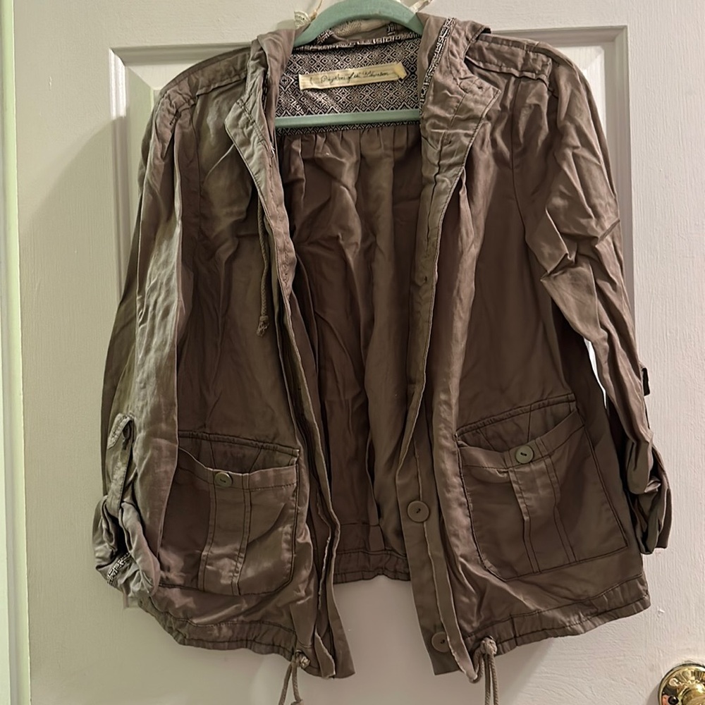 Anthropologie green army style jacket with hood